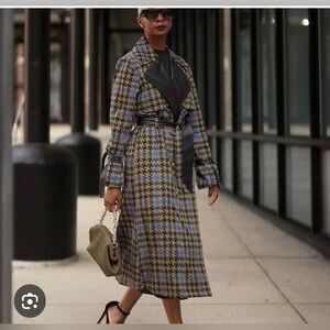 NWT The Drop Olive Martini Houndstooth Trench Coat with Faux Leather
